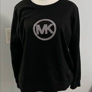Michael Kors Black Sweatshirt with Silver Rhinestone MK Emblem